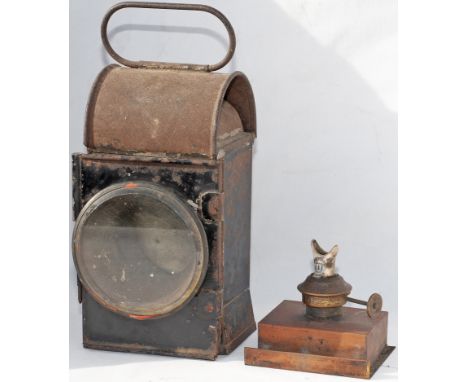 GWR Lorry Lamp. Stamped GWR into top complete with GWR reservoir and GWR burner. (See illustrated photo)