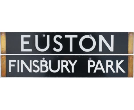 London underground stock enamel destination board, EUSTON - FINSBURY PARK. In excellent condition complete with brass ends. M