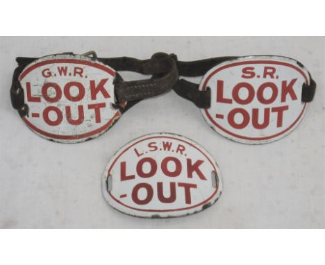 3 x Enamel Look-Out Arm Bands. GWR, SR and LSWR. All original condition.
