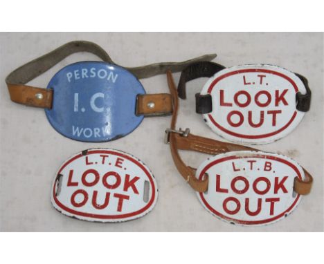 4 x Enamel Look-Out Arm Bands. LTB, LT LTE and IC Work Person. All original condition.