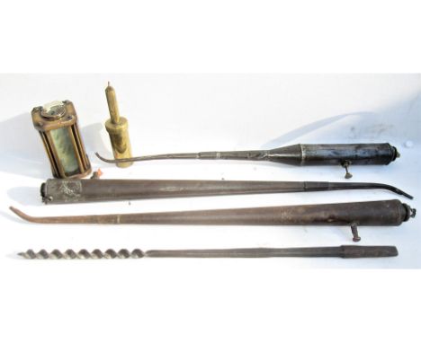 A lot containing 3 x MRCo Driver Oilers plus 1 x LMS example stamped 5037 together with an LNER brass Flare Lamp, Gauge Glass
