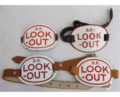 4 x BR enamel LOOK-OUT Arm Bands. One minus leather strap.