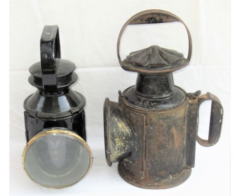 LBSCR Hand Lamp stamped LBSCR B 247 FRATTON into base. Top and reservoir stamped SR with cracked blue glass together with a B
