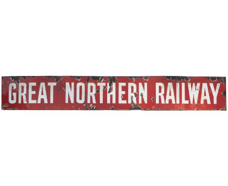 GNR Enamel station fascia Board. GREAT NORTHERN RAILWAY in full, in very good condition with some chipping measures 80.5in x 