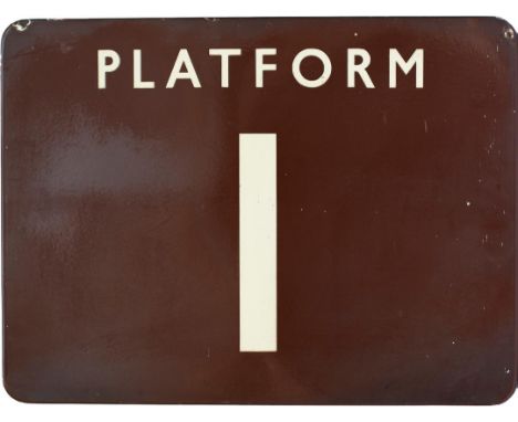 BR(W) Fully Flanged Enamel Sign PLATFORM 1 in good original condition measuring 24in x 18in.