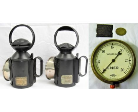 LNER 3 aspect Hand lamp plated Great Northern Railway Co HITCHIN No 27 together with an LNER Hand lamp plated LNER SANDY. Bot