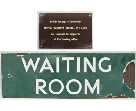 Enamel SR Waiting Room Doorplate together with a BR(W) BTC By-Laws enamel notice. 