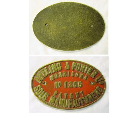 Traction Engine Brass Works Plate. AVELING PORTER LTD No 1255. Measures 7.75 x 5.25 in.