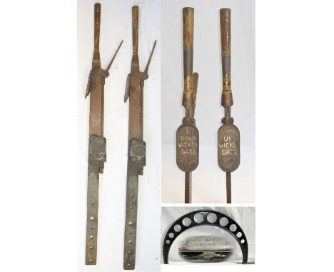 Two LNER Signal levers recovered from the Lowestoft area complete with their cast iron lever description plates WICKET GATE s