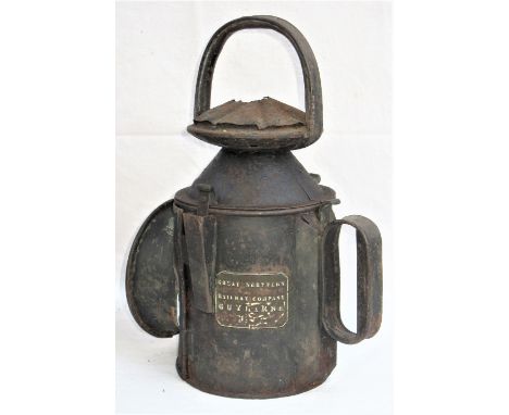 GNR 3 aspect Hand Lamp plated GREAT NORTHERN RAILWAY COMPANY and stamped GUYHURNE No 4. Complete with colour filters and vess
