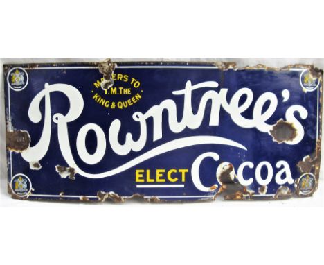 Enamel Advertising Sign. ROWNTREES ELECT COCOA. Some missing enamel but restorable sign.