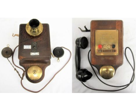LSWR Signal Box Telephone. Complete with separate mouth and ear pieces and 2 x enamel plates together with a BR(W) two button