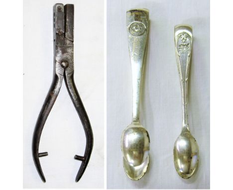 2 x LMS Sugar Tongs. Different LMS engraving as illustrated together with an NER ticket nippers stamped NER on handle.