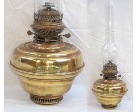 Brass Signal Box paraffin lamp. Plated on the side TRIMLEY. Complete with glass funnel slightly oversized. 