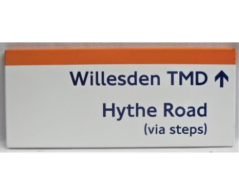 Enamel Depot Direction Sign WILLESDEN TMD HYTHE ROAD (VIA STEPS). Excellent condition.