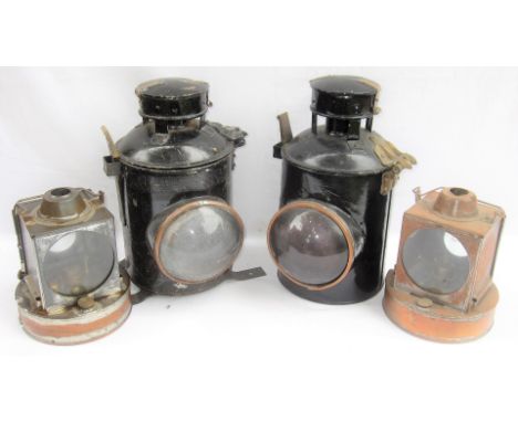 A lot containing 2 x GWR/BR(W) Signal Lamps. BR gate lamp with bracket and interior (shown) together with a GWR Signal lamp c