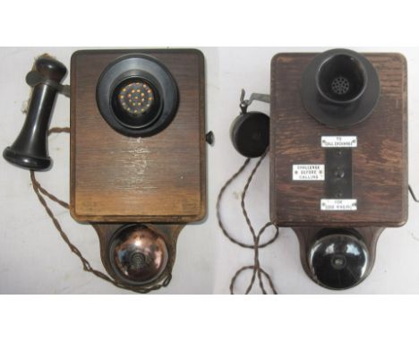 2 x Signal Box or Booking office Telephones. LSWR with enamel plates with separate ear piece together with a standard early t