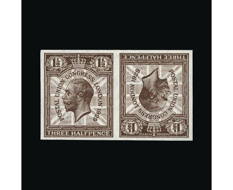 Great Britain - KGV : (SG (436)) 1929 PUC 1½d TETE-BECHE IMPERF IMPRIMATUR horizontal pair, very fine and fresh, u.m., split 