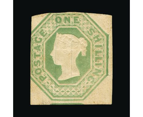 Great Britain - QV (embossed) : (SG 55) 1847 1s green, into at top and at left, light diagonal crease at bottom, m.m.  Rare. 