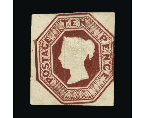 Great Britain - QV (embossed) : (SG 57) 1847 10d deep brown, 3 margins, some old faded manuscript at top and bottom on revers
