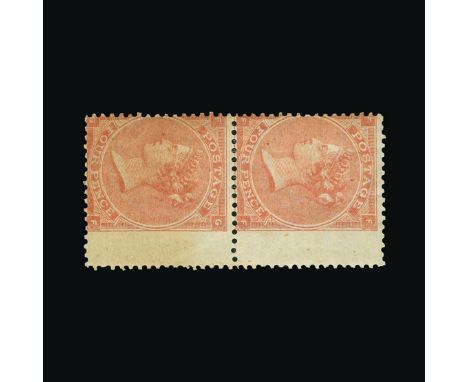 Great Britain - QV (surface printed) : (SG 82) 1862-64 4d pale red, with hair lines, vertical pair FF-GF, wing margins at rig