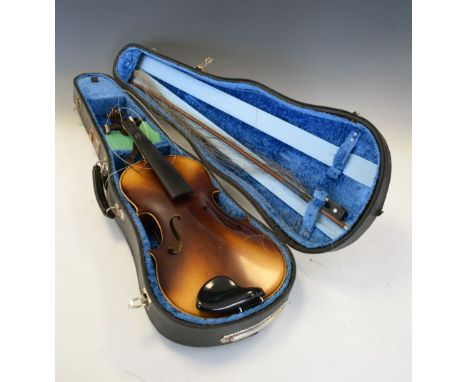 Czechoslovakian violin -Tatra by Rosetti, Stradivarius model with bow, cased Condition: Violin requires restringing, some sma