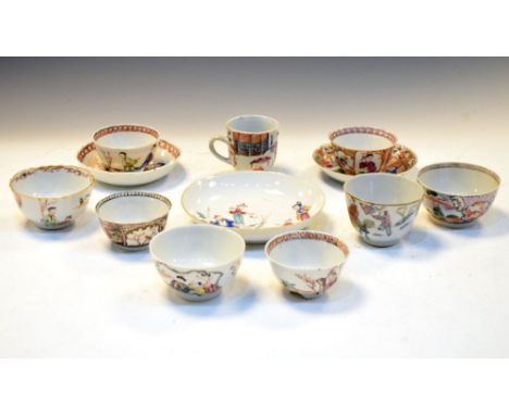 Group of 18th Century and later Chinese Famille Rose tea wares, mostly decorated with figures in gardens, comprising tea bowl