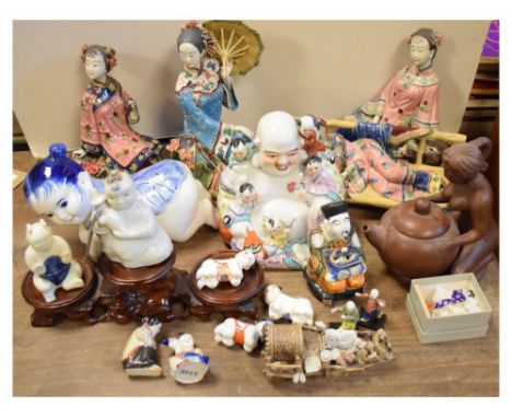 Collection of Chinese ceramic figures, 20th Century, to include figure of Buddha, and erotic tea pot Condition: **Ceramics &a