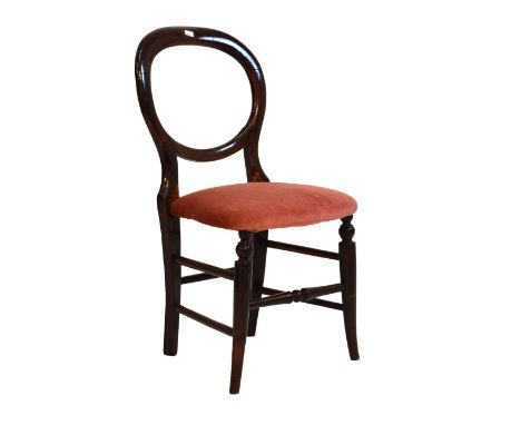 Victorian child's balloon back chair, 70cm high Condition: Stains present on seat fabric, wooden structure having some chips,