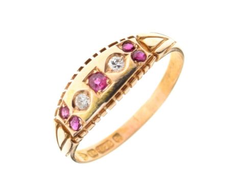 Late Victorian 15ct gold, ruby and diamond ring, Chester 1898, size R, 2.6g gross approx Condition: **Due to current lockdown