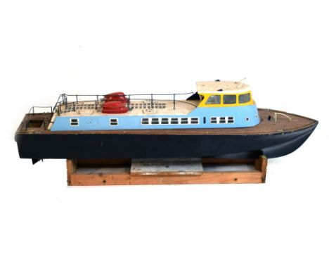 Scratch built model boat of a passenger ferry, 29cm x 32cm x 116cm approx Condition: Sold as seen, no engine/motor present, v