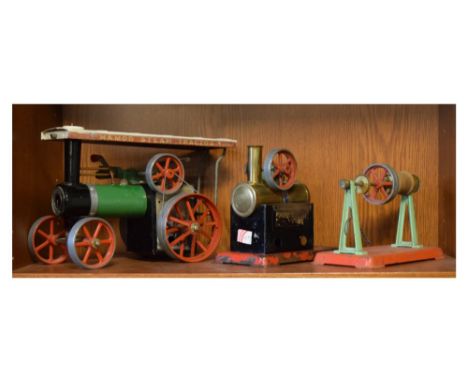 Mamod TE1A steam tractor, together with two stationary engines Condition: Sold as seen, contents not checked and not tested, 
