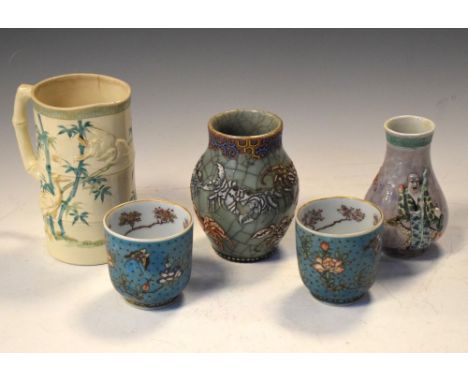 Group of 19th/early 20th Century Chinese polychrome ceramics, comprising ovoid vase sprigged with an immortal, another with c