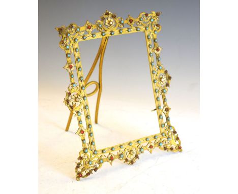 Early 20th Century stamped gilt metal easel frame, with inset bead decoration, 13.5cm x 10cm&nbsp;Condition: Frame appears to