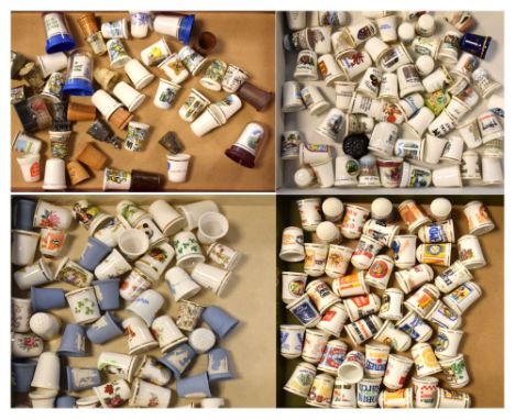 Large collection of late 20th Century thimbles including advertising examples, Wedgwood Jasperware, world animals and tourist