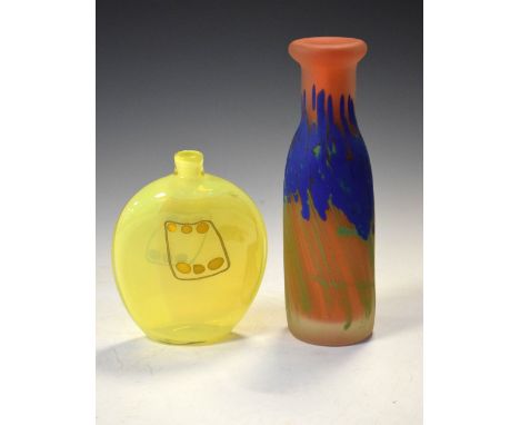 Two pieces of French art glass - Claud Morin hand blown yellow glass vase signed Le Pontil and a Jean-Luc Garcin tall glass v