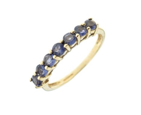 9ct gold and seven stone tanzanite ring, size N, 1.8g gross approx Condition: **Due to current lockdown conditions, bidders a