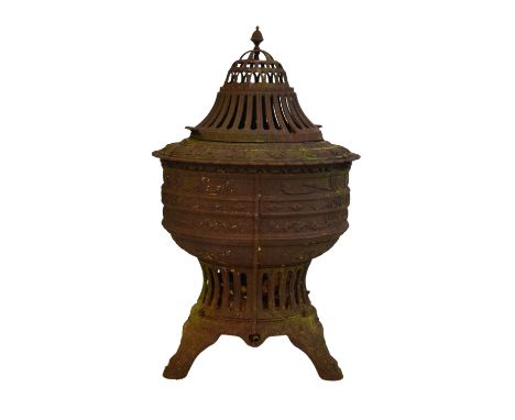 Victorian cast iron Omega D2 conservatory heater, 76cm high Condition: Some repair to the upper grille section and cracks to 