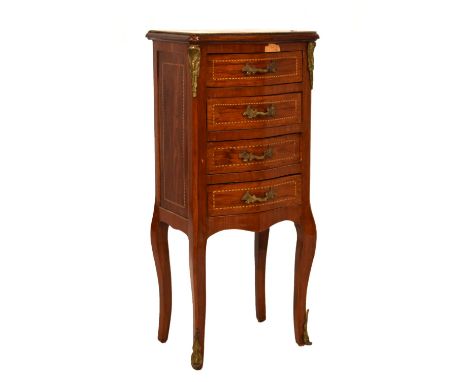 20th Century mahogany string inlaid chest of four drawers, having gilt-metal mounts, 83cm high x 36cm wide x 28cm deep Condit