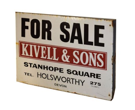 Vintage Kivell &amp; Sons double-sided enamel 'For Sale' sign, 38cm x 51cm Condition: Both sides have chips to the enamel, an