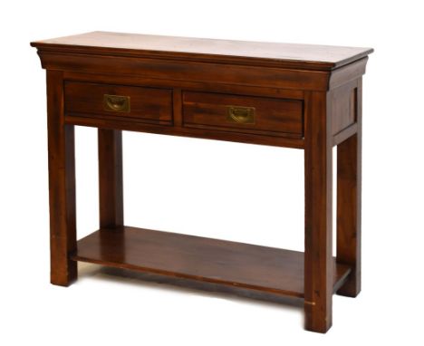 Modern two-drawer side table, 80.5cm high x 98cm wide x 43cm deep Condition: Some light scuffing to surfaces and edges with s