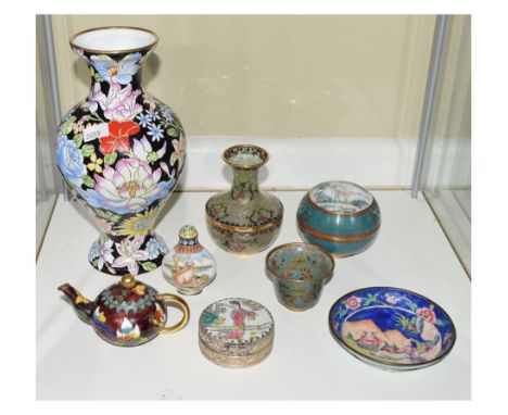 Quantity of various Asian enamel and Chinese Plique-a-jour etc (8) Condition: Plique-a-jour appear in good order but has some