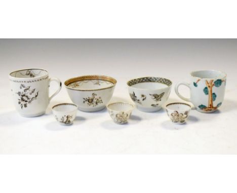 Five items of late 18th Century Chinese Jesuit style porcelain, comprising; two tea bowls, three miniature tea bowls, and two