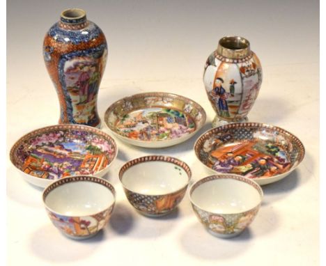 Group of late 18th/early 19th Century Chinese Canton Famille Rose porcelain, comprising Meiping vase, baluster vase with whit