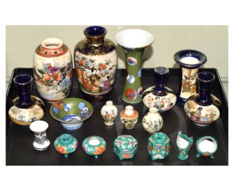 Collection of eighteen miniature vases and vessels, to include Japanese Meiji period and later, 10cm high and smaller Conditi