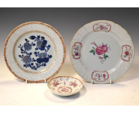 Three items of 19th Century Chinese Export pate sur pate porcelain, comprising a plate enamelled with floral panels, another 