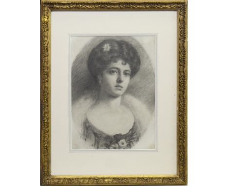 FREDERICK ROE (BRITISH 1864 - 1947), PORTRAIT OF A YOUNG LADY pencil on paper, signed with monogram 28cm x 21cm Mounted, fram