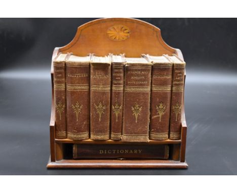 ASPREY REFERENCE LIBRARY:&nbsp;8 vols in full brown morocco gilt, housed in original wooden shelf, atlas vol with joints brok