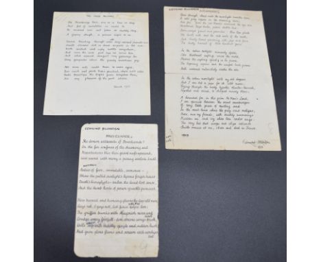 BLUNDEN (Edmund):&nbsp;author's holograph manuscript for poem 'Estrangement', 25 lines in black ink to single side on grey pa