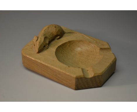 Robert Thompson Mouseman of Kilburn - an oak ashtray, adzed overall, 10cm wide, carved mouse signature